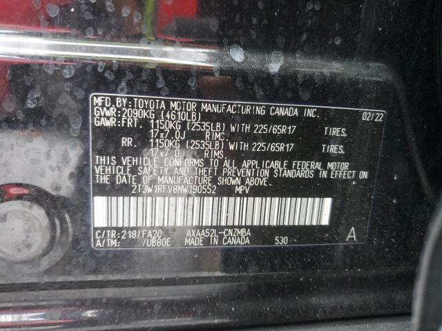 2T3W1RFV8NW190552 - 2022 TOYOTA RAV4 XLE BLACK photo 14