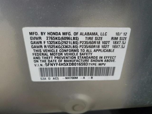 5FNYF4H5XDB016593 - 2013 HONDA PILOT EXL Argent photo 13