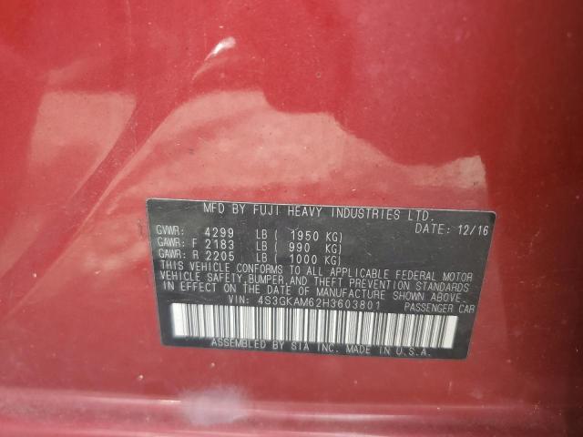 4S3GKAM62H3603801 - 2017 SUBARU IMPREZA SPORT 红色 照片 13