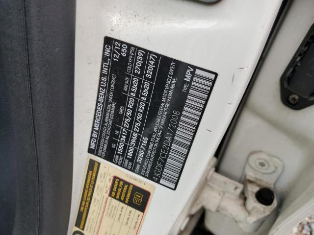 4JGDF7CE2DA172008 - 2013 MERCEDES-BENZ GL 450 4MATIC WHITE photo 13