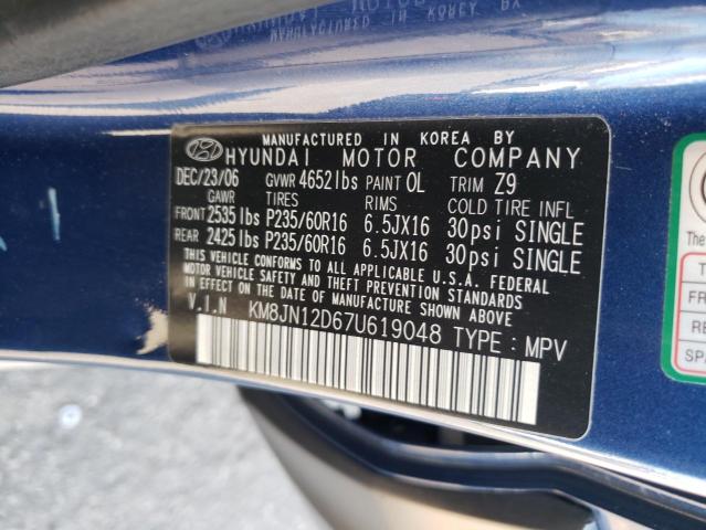 KM8JN12D67U619048 - 2007 HYUNDAI TUCSON SE BLUE photo 13