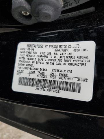 JNKCV64EX8M124383 - 2008 INFINITI G37 BASE BLACK photo 12