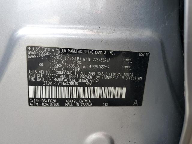 2T3WFREV1HW376618 - 2017 TOYOTA RAV4 XLE SILVER photo 13