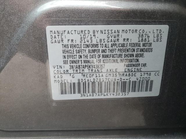 3N1AB7AP6KY438357 - 2019 NISSAN SENTRA S Boz foto 13