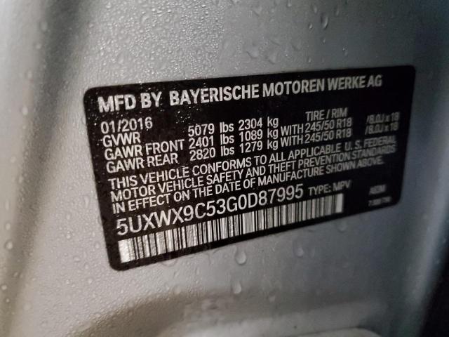 5UXWX9C53G0D87995 - 2016 BMW X3 XDRIVE28I SILVER photo 13