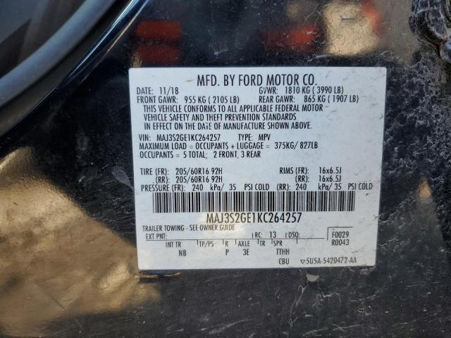 MAJ3S2GE1KC264257 - 2019 FORD ECOSPORT SE შავი ფოტო 12