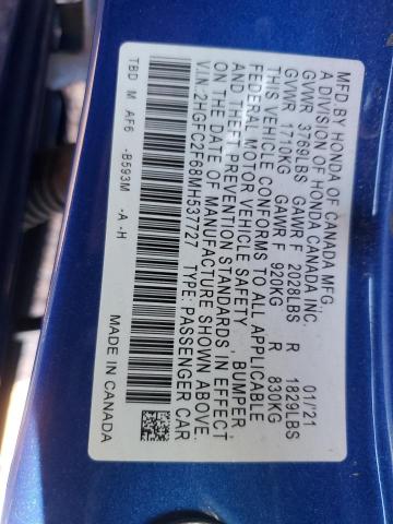 2HGFC2F68MH537727 - 2021 HONDA CIVIC LX BLUE photo 12