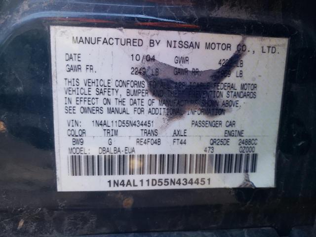 1N4AL11D55N434451 - 2005 NISSAN ALTIMA S BLUE photo 12