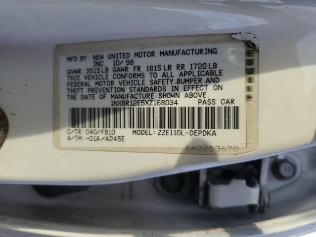 1NXBR12E5XZ168034 - 1999 TOYOTA COROLLA VE Білий фото 12