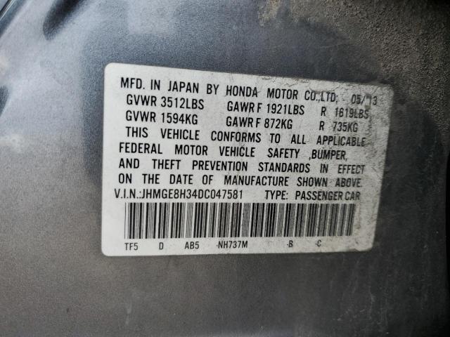 JHMGE8H34DC047581 - 2013 HONDA FIT GRAY photo 13