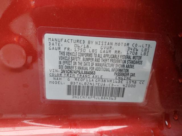 3N1CN7AP9JL884563 - 2018 NISSAN VERSA S RED photo 12