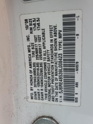 5J6RE48539L008423 - 2009 HONDA CR-V EX أبيض صورة 13