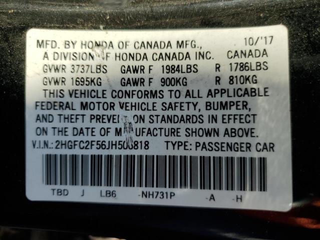 2HGFC2F56JH506818 - 2018 HONDA CIVIC LX 黑色 照片 12