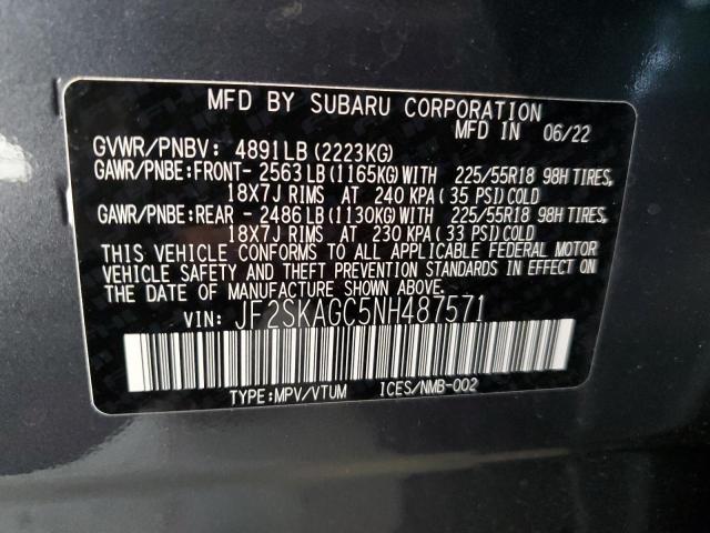 JF2SKAGC5NH487571 - 2022 SUBARU FORESTER SPORT GRAY photo 14