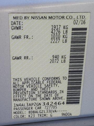 1N4AL3AP2GN342464 - 2016 NISSAN ALTIMA 2.5 银色 照片 12