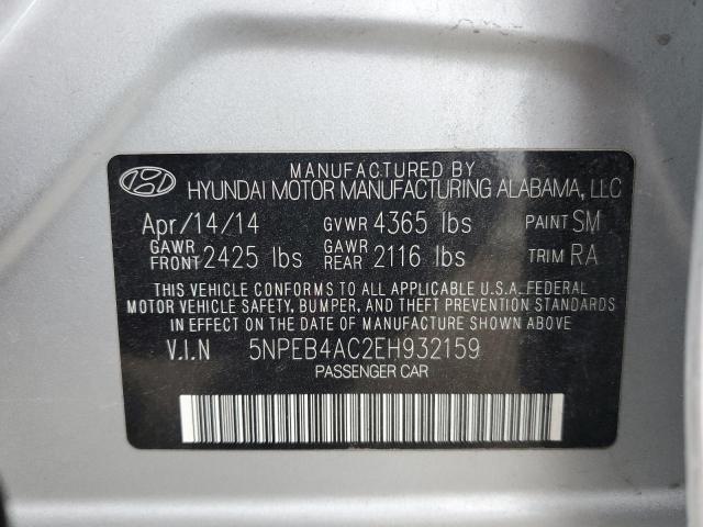 5NPEB4AC2EH932159 - 2014 HYUNDAI SONATA GLS SILVER photo 12