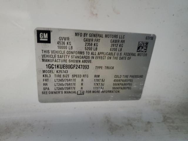 1GC1KUE80GF247093 - 2016 CHEVROLET SILVERADO K2500 HEAVY DUTY WHITE photo 12