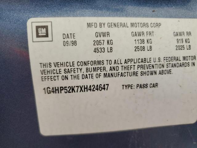 1G4HP52K7XH424647 - 1999 BUICK LESABRE CUSTOM BLUE photo 12