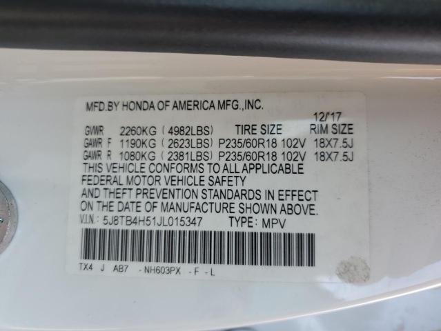 5J8TB4H51JL015347 - 2018 ACURA RDX TECHNOLOGY WHITE photo 13