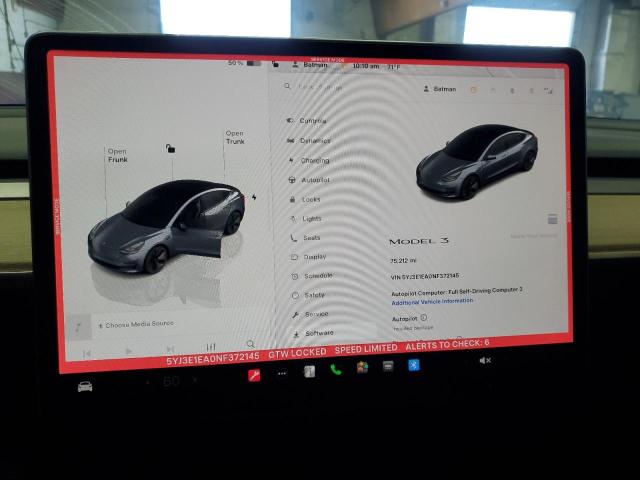 5YJ3E1EA0NF372145 - 2022 TESLA MODEL 3 Gris foto 9