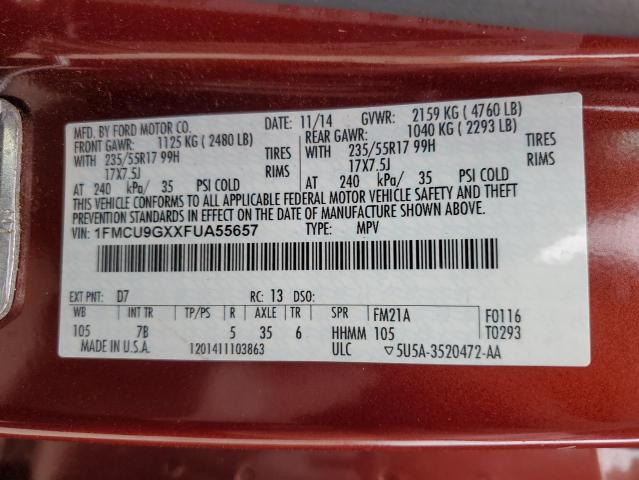 1FMCU9GXXFUA55657 - 2015 FORD ESCAPE SE 红色 照片 14