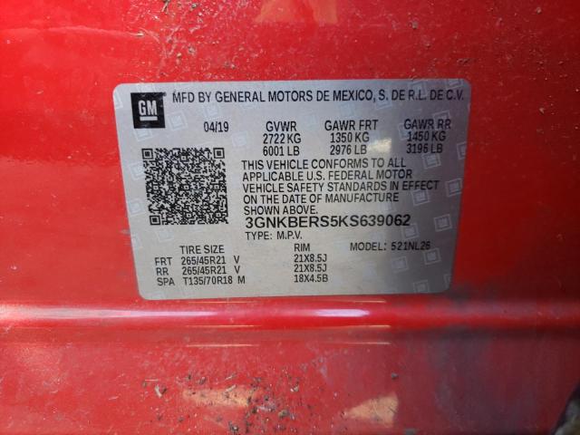 3GNKBERS5KS639062 - 2019 CHEVROLET BLAZER RS RED photo 13