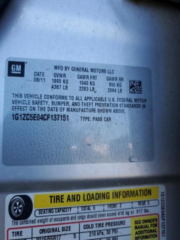 1G1ZC5E04CF137151 - 2012 CHEVROLET MALIBU 1LT Gümüş foto 12