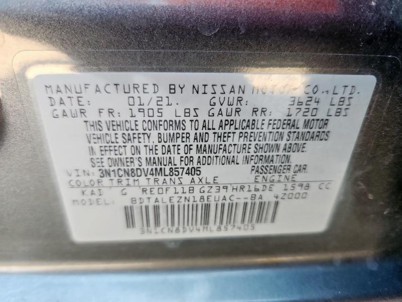 3N1CN8DV4ML857405 - 2021 NISSAN VERSA S GRAY photo 13