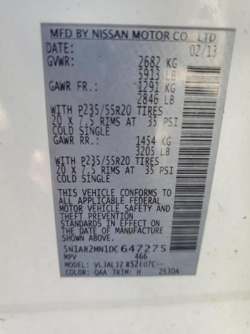 5N1AR2MN1DC647275 - 2013 NISSAN PATHFINDER S Beyaz fotoğraf 13