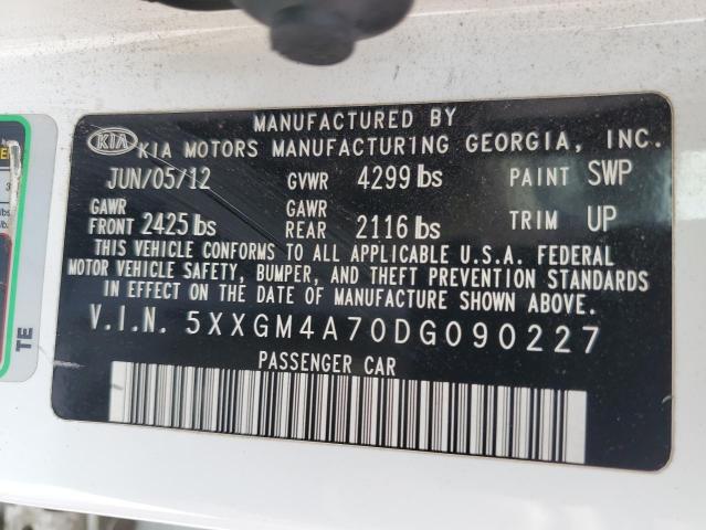 5XXGM4A70DG090227 - 2013 KIA OPTIMA LX WHITE photo 12