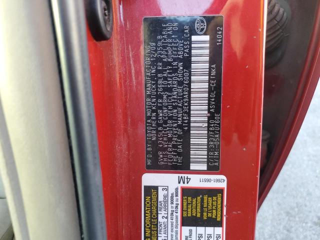 4T4BF3EK9AR076007 - 2010 TOYOTA CAMRY BASE BURGUNDY photo 12