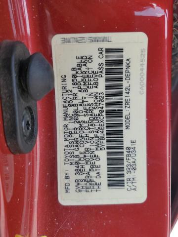 5YFBU4EEXCP047023 - 2012 TOYOTA COROLLA BASE Rojo foto 13