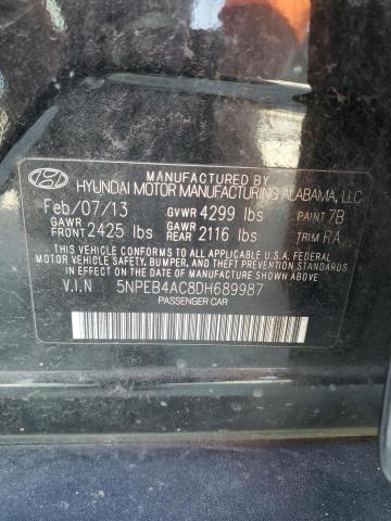 5NPEB4AC8DH689987 - 2013 HYUNDAI SONATA GLS BLACK photo 12