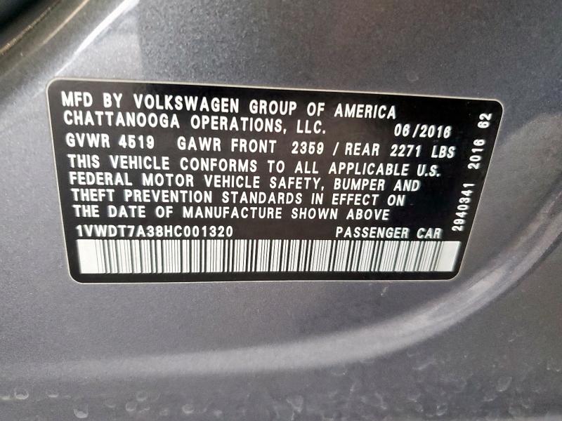 1VWDT7A38HC001320 - 2017 VOLKSWAGEN PASSAT R-LINE 灰色 照片 12