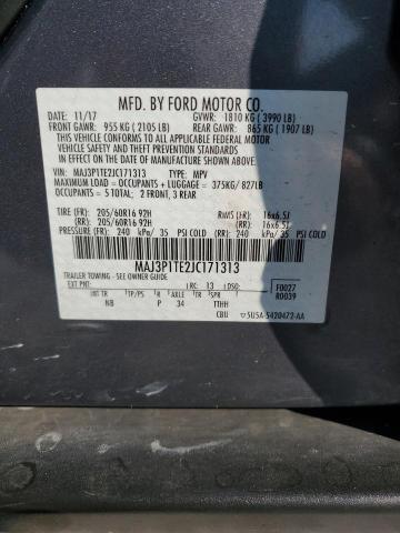 MAJ3P1TE2JC171313 - 2018 FORD ECOSPORT SE Gris photo 13