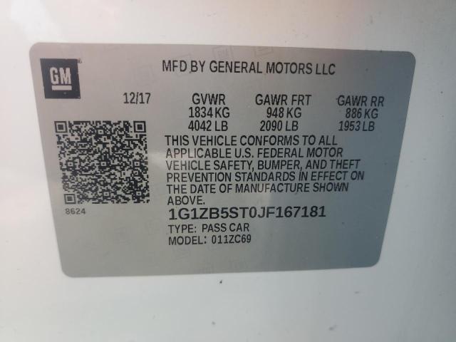 1G1ZB5ST0JF167181 - 2018 CHEVROLET MALIBU LS WHITE photo 12