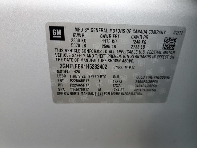 2GNFLFEK1H6282402 - 2017 CHEVROLET EQUINOX LT SILVER photo 13