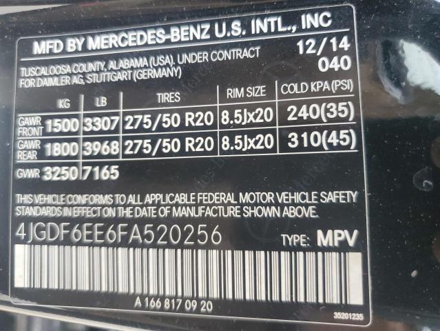 4JGDF6EE6FA520256 - 2015 MERCEDES-BENZ GL 450 4MATIC BLACK photo 13