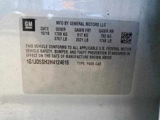 1G1JD5SH2H4124616 - 2017 CHEVROLET SONIC LT SILVER photo 12