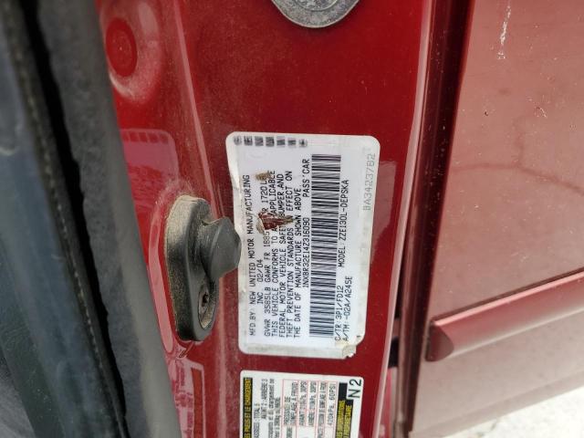 1NXBR32E14Z316090 - 2004 TOYOTA COROLLA CE წითელი ფოტო 12