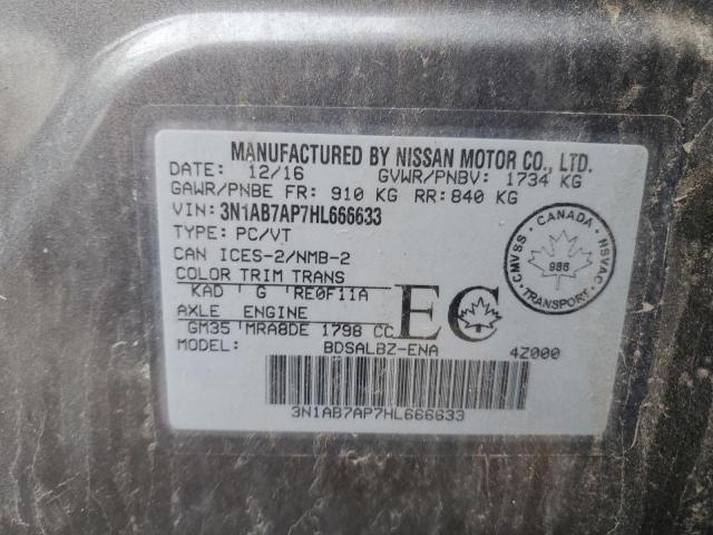 3N1AB7AP7HL666633 - 2017 NISSAN SENTRA S ვერცხლისფერი ფოტო 13