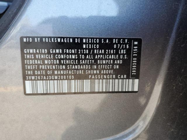 3VW267AJ3GM208109 - 2016 VOLKSWAGEN JETTA S GRAY photo 13