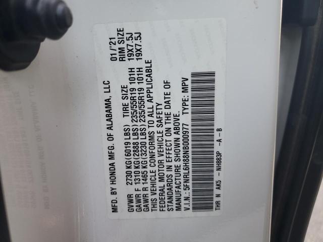 5FNRL6H88NB000977 - 2022 HONDA ODYSSEY TOURING WHITE photo 13