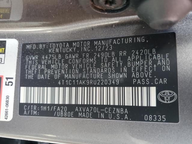 4T1C11AK9RU220349 - 2024 TOYOTA CAMRY LE BURN photo 12