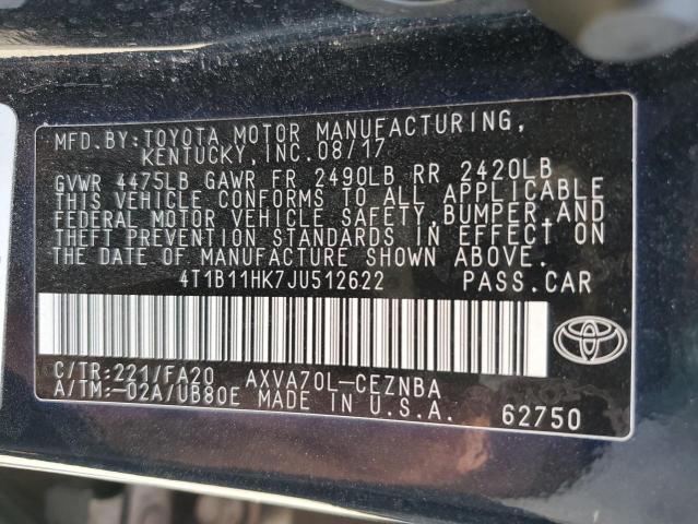 4T1B11HK7JU512622 - 2018 TOYOTA CAMRY L BLUE photo 12
