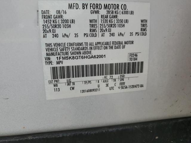 1FM5K8GT6HGA62001 - 2017 FORD EXPLORER SPORT Ağ foto 13