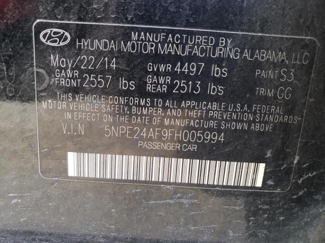 5NPE24AF9FH005994 - 2015 HYUNDAI SONATA SE BLACK photo 12