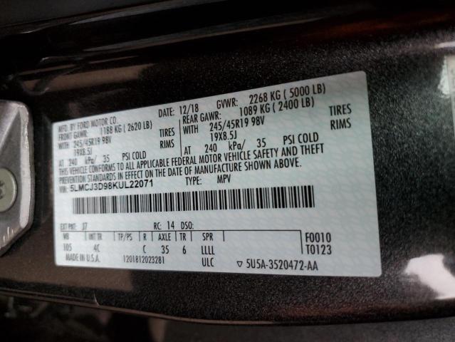 5LMCJ3D98KUL22071 - 2019 LINCOLN MKC RESERVE GRAY photo 12