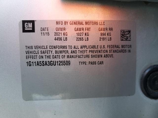 1G11A5SA3GU125509 - 2016 CHEVROLET MALIBU LIM LS 银色 照片 12