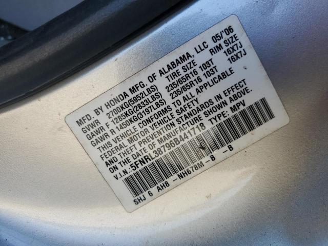 5FNRL38796B441718 - 2006 HONDA ODYSSEY EXL ვერცხლისფერი ფოტო 13